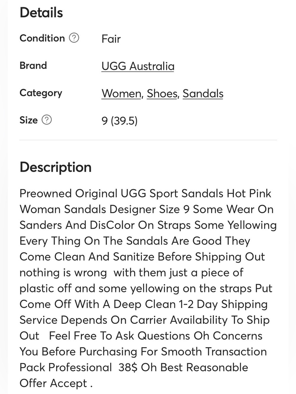 Preowned Original UGG Hot Pink  Yeah Sandals Size 9. - Picture 6 of 15